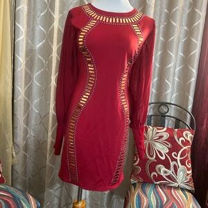 FAVORI 
Elegant Red Dress with Gold Accents